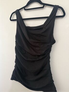 Black Ruched Asymmetrical Tank Top - Women